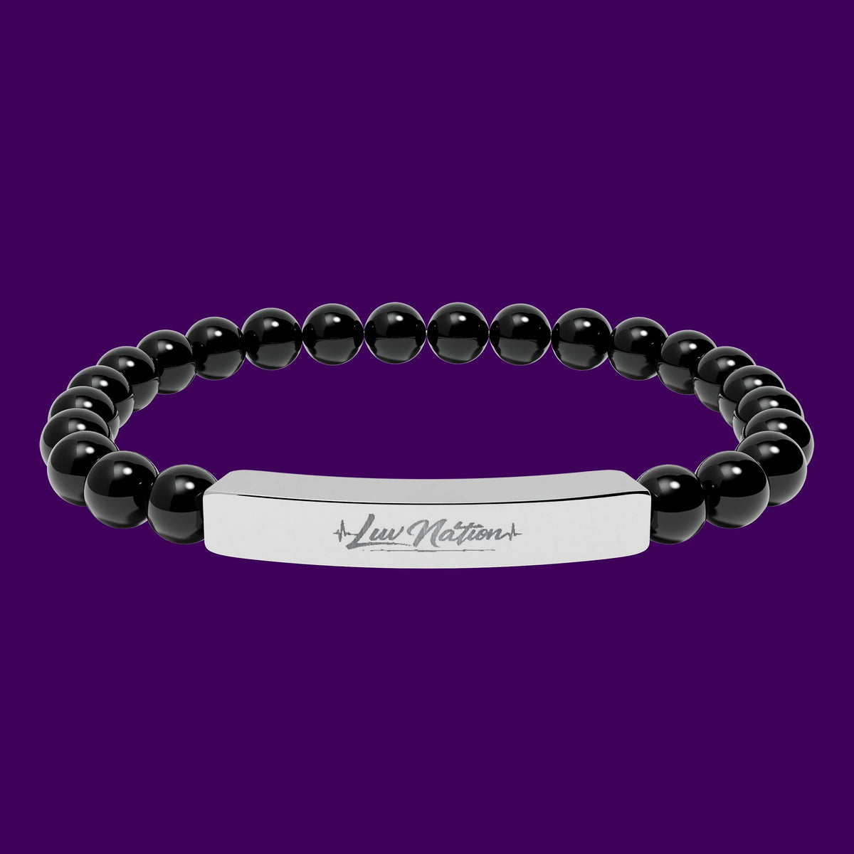 Luv Nation Natural Stone Stretch Bar Bracelet (Engraving)