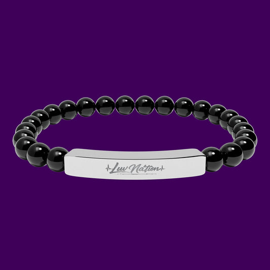 Luv Nation Natural Stone Stretch Bar Bracelet (Engraving)